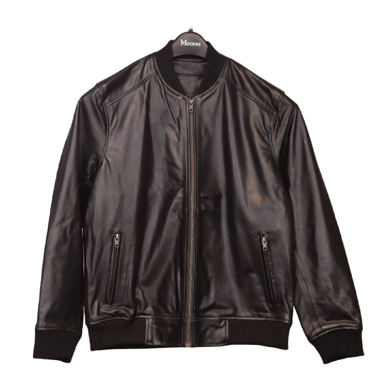 Black Leather Men's Bomber Jacket